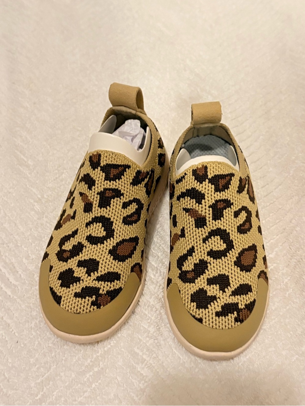 Heyfolks Kids Leopard Knit Slip-On Sneakers - Tan, Brown & Black
